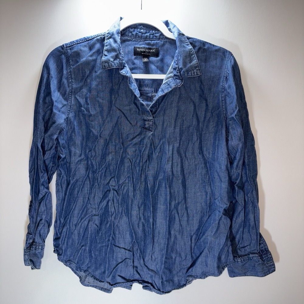 Banana Republic Chambray Popover Shirt Size Petite Small Modern Sophisticated